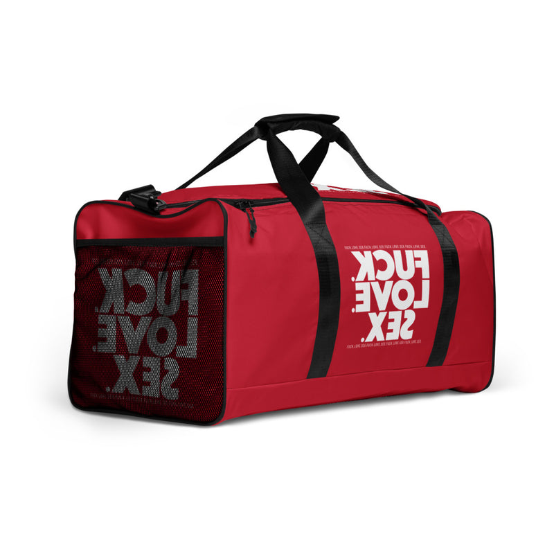 FUCK.LOVE.SEX Red Duffle Bag