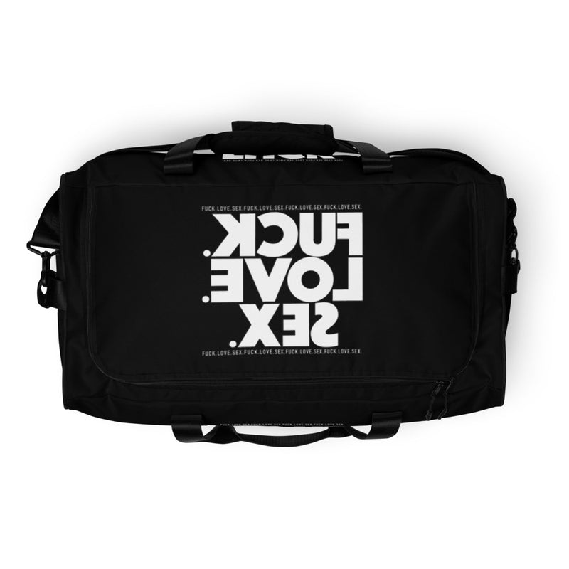 FUCK.LOVE.SEX. Black Duffle Bag