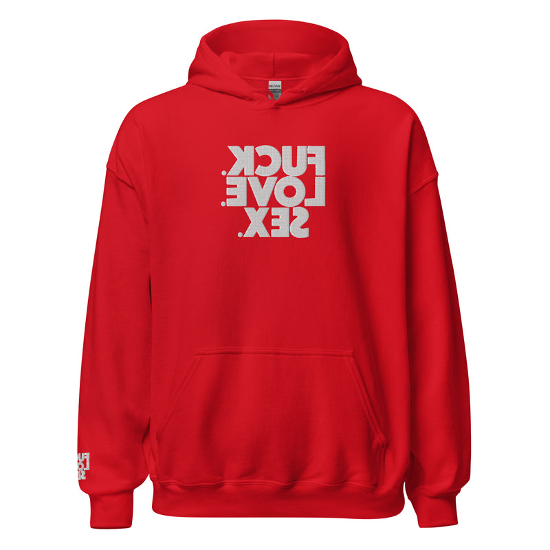 FUCK.LOVE.SEX. Embroidered Red Hoodie